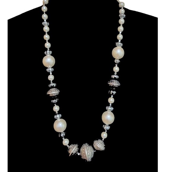 Pearl and Stamped Bead Necklace - Picture 1 of 6